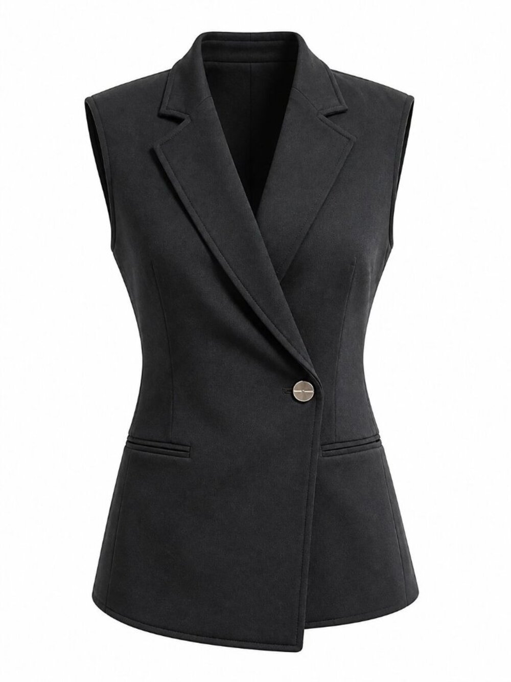 Spanx Womens Black Sleeveless Blazer Vest With Single Button Closure Size Medium